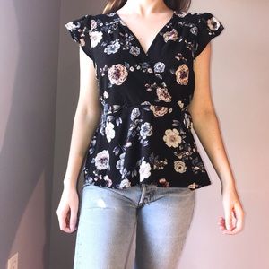 Floral Wrap Tie Blouse